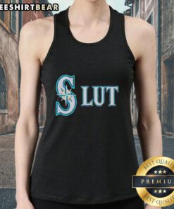 Original Seattle Mariners Slut Logo Tank Top featuring a bold graphic design, perfect for baseball fans and casual wear.