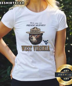 Original West Virginia X Only You Can Prevent Wildfires Smokey Ladies Tee featuring a vintage graphic design.