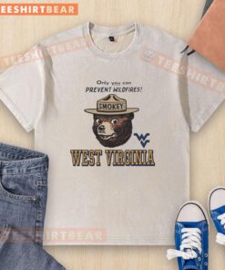 Original West Virginia X 'Only You Can Prevent Wildfires' Smokey Bear washed t-shirt for eco-conscious fashion.