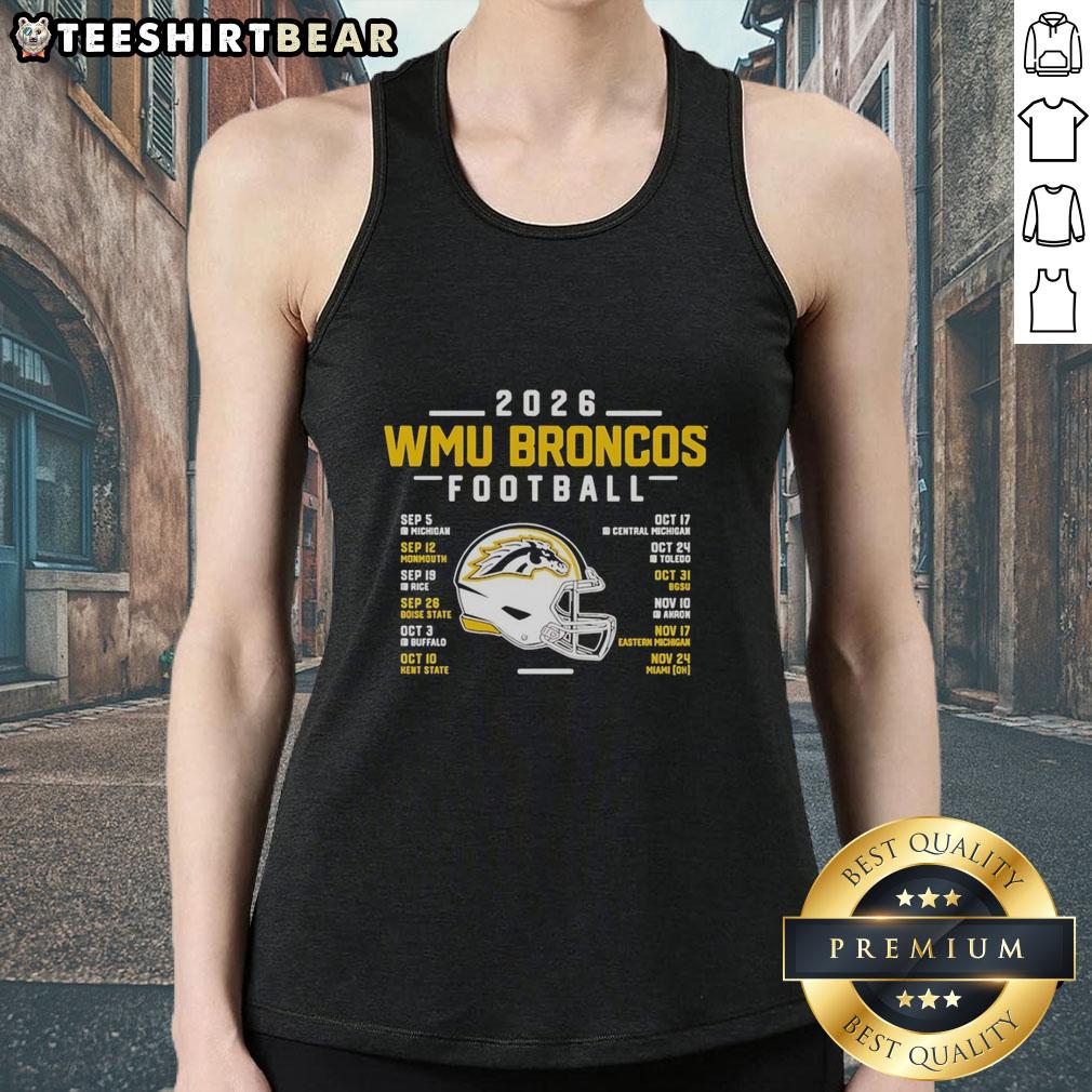 2026 Western Michigan Broncos football schedule tank top design featuring team colors and logo.