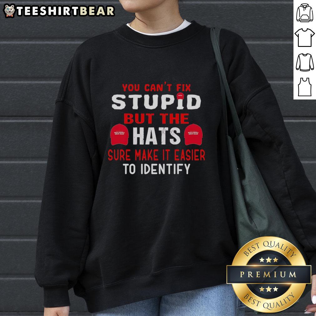 Original 'You Can't Fix Stupid' sweatshirt with humorous hat graphic, perfect for casual wear and making a statement.