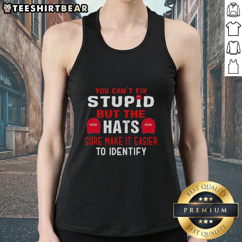 Alt Text: Original 'You Can't Fix Stupid' tank top with humorous text design, perfect for casual wear and making a statement.
