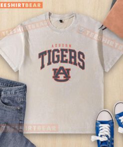 Premium Auburn Tigers classic logo washed t-shirt featuring a vintage design in orange and navy blue colors.