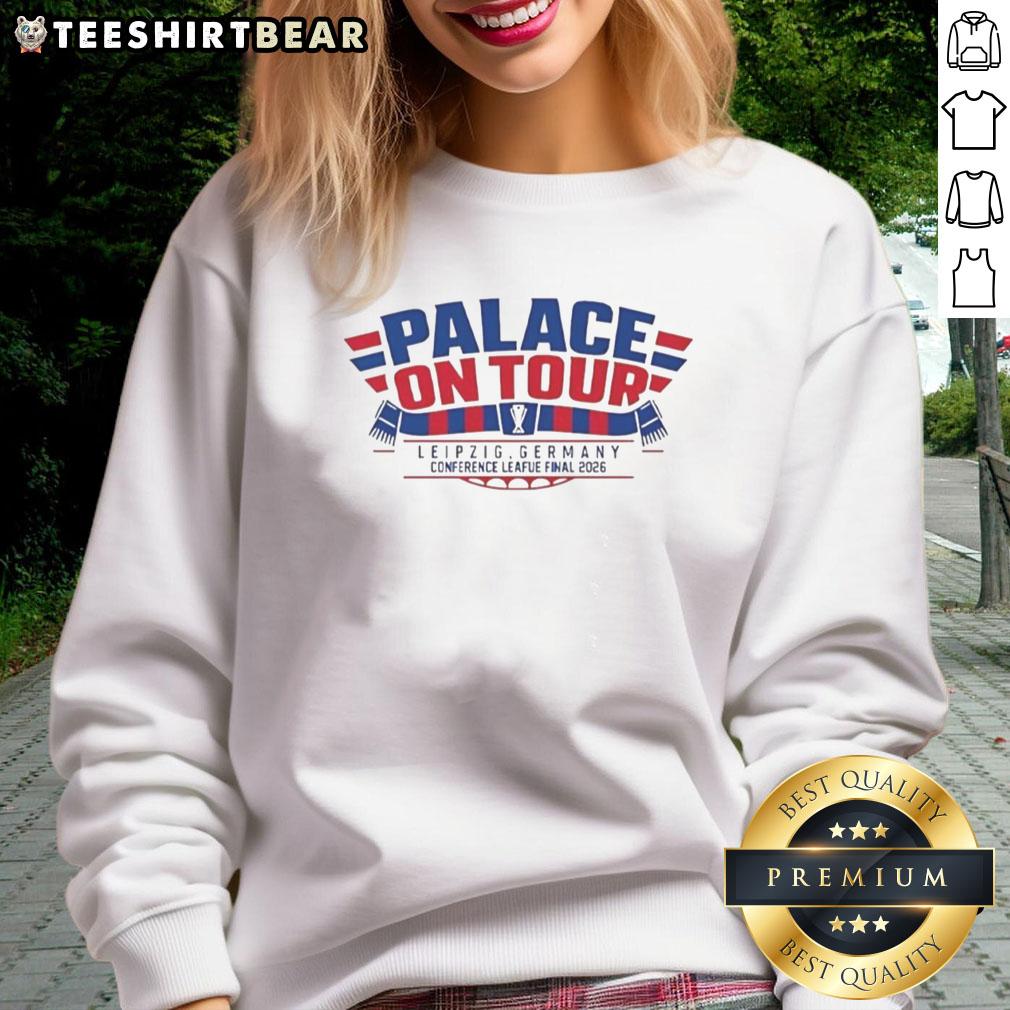 Alt Text: Premium Crystal Palace sweatshirt featuring the 2026 Conference League Final logo, perfect for Leipzig fans.
