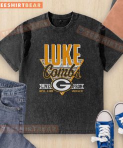 Premium Green Bay Packers Luke Combs T-shirt for May 15-16, 2026 concert in Green Bay, WI, featuring vibrant team colors.