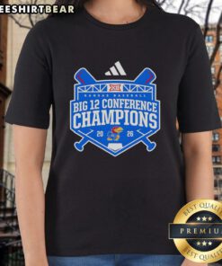 Premium Kansas Jayhawks Big 12 Baseball Regular Season Champions 2026 Ladies Tee in vibrant colors and stylish design.