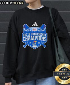 Premium Kansas Jayhawks Big 12 Baseball Regular Season Champions 2026 Sweatshirt in navy blue with team logo.