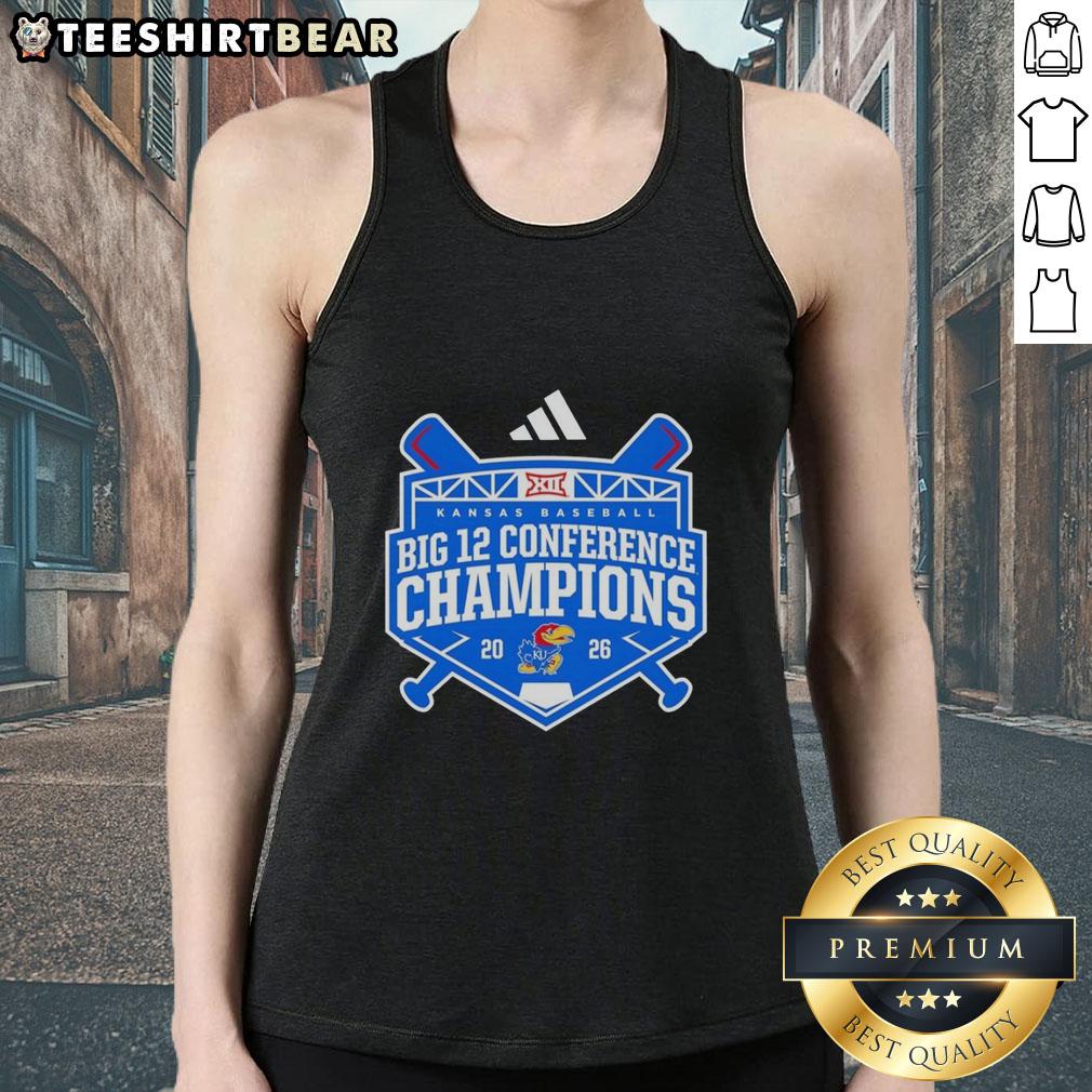 Premium Kansas Jayhawks Big 12 Baseball Regular Season Champions 2026 tank top featuring team colors and logo.
