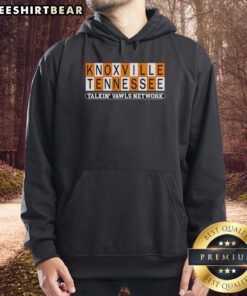 Alt Text: Premium Knoxville Tennessee Talkin Vawls Network Checkerboard Tennessee Volunteers Hoodie in vibrant orange and white.