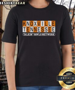 Premium Knoxville Tennessee Talkin Vawls Network Checkerboard Tee for Ladies featuring the Tennessee Volunteers logo.