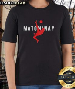 Premium Mctominay Slanj Scotland Football tee featuring a dynamic overhead kick design for ladies.