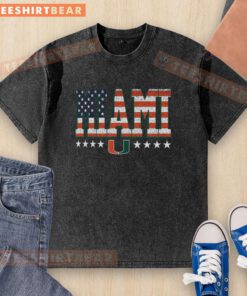 Premium Miami Hurricanes Tall Type Flag Washed T-Shirt featuring vibrant team colors and logo for ultimate fan style.