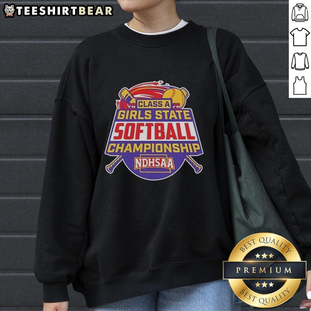 Premium NDHSAA Class A Softball State Tournament 2026 sweatshirt featuring team colors and logo, perfect for fans.