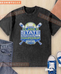 2026 Premium NDHSAA Class B Baseball State Tournament washed t-shirt featuring team colors and logo for fans.