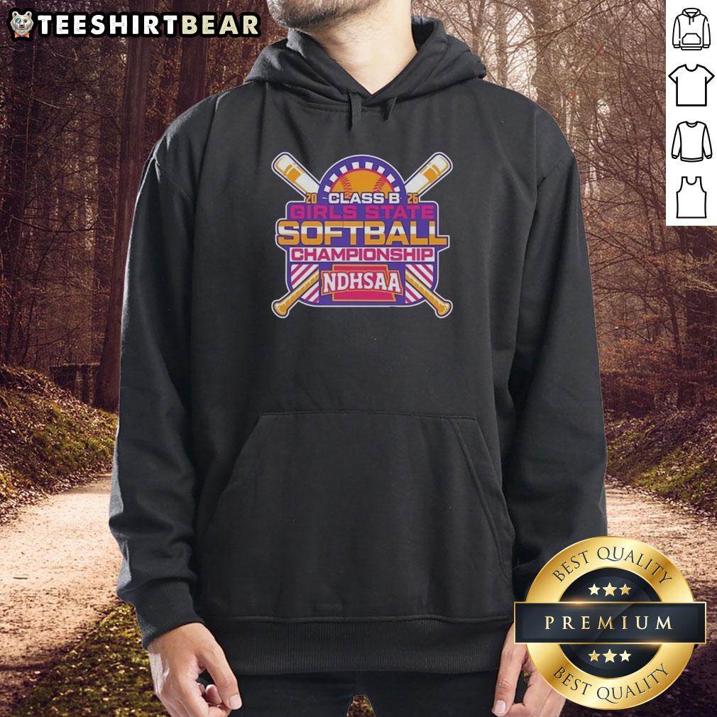 2026 Premium NDHSAA Class B Softball State Tournament hoodie featuring vibrant team colors and logo for fans.