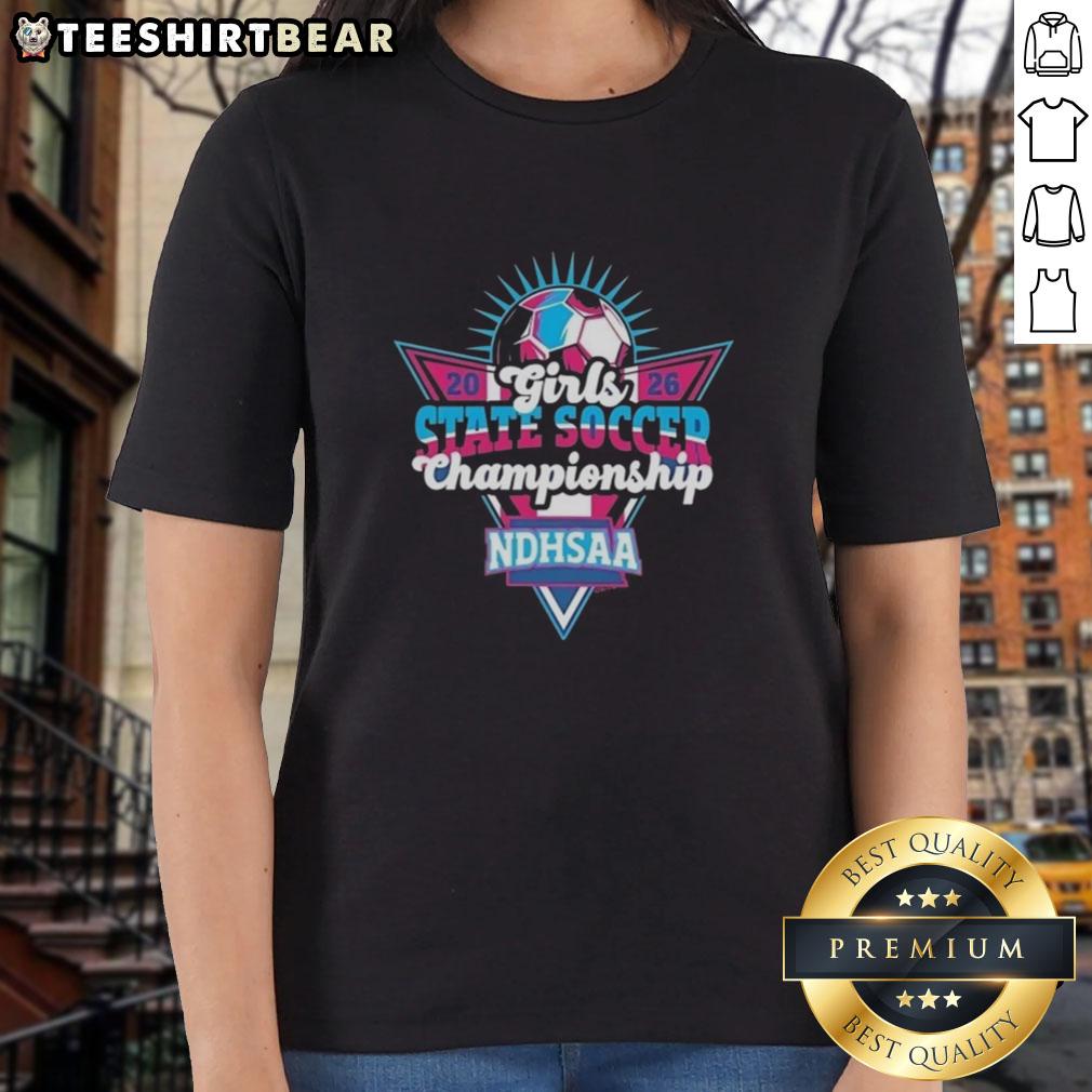 Premium NDHSAA Girls Soccer State Tournament 2026 ladies tee featuring vibrant design and comfortable fit.