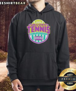 Alt Text: Premium NDHSAA Girls Tennis State Tournament 2026 hoodie featuring vibrant colors and official tournament logo.