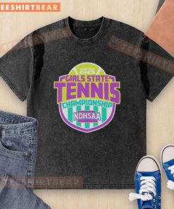 Alt Text: Premium NDHSAA Girls Tennis State Tournament 2026 washed t-shirt featuring vibrant colors and stylish design.