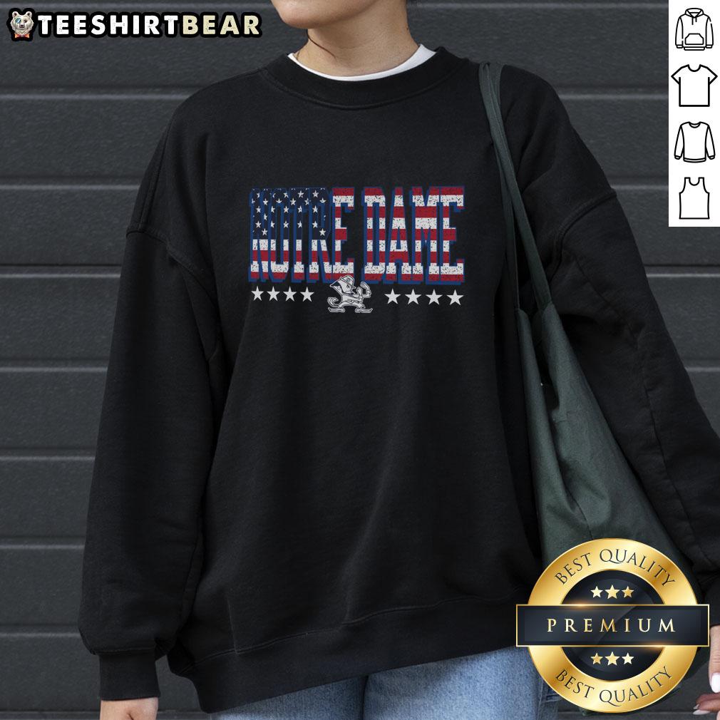 Alt Text: Premium Notre Dame Fighting Irish tall type flag sweatshirt featuring bold team graphics and a comfortable fit.