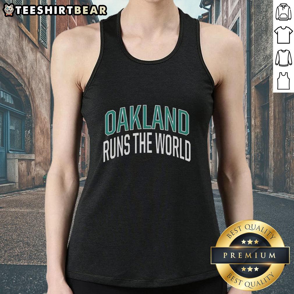 Premium Oakland Runs the World Tank Top on display, showcasing stylish design and vibrant colors for trendy summer wear.