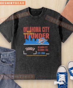 Alt Text: Premium Oklahoma City Thunder NBA Basketball 2026 washed t-shirt featuring team logo and stylish design.