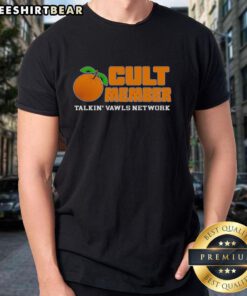 Premium Orange Cult Member Talkin Vawls Network Fan T-Shirt featuring vibrant design and comfortable fit for fans.