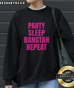 Premium Party Sleep Bangtan Repeat BTS K-Pop Sweatshirt showcasing vibrant design and cozy fit for fans.