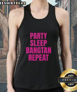 Alt Text: Premium Party Sleep Bangtan Repeat BTS K-Pop Tank Top in black with vibrant graphic design, perfect for fans.