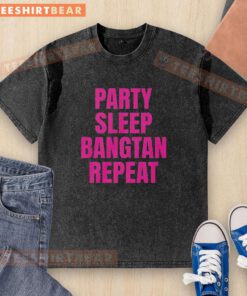 Alt Text: Premium party sleep Bangtan repeat BTS K-Pop washed t-shirt featuring vibrant graphics and soft fabric, perfect for fans.
