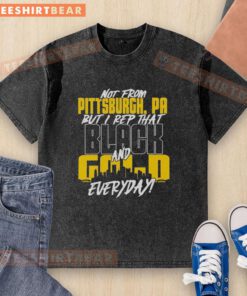 Alt Text: Premium Pittsburgh Steelers NFL washed t-shirt in black and gold, showcasing team pride and style for fans everywhere.