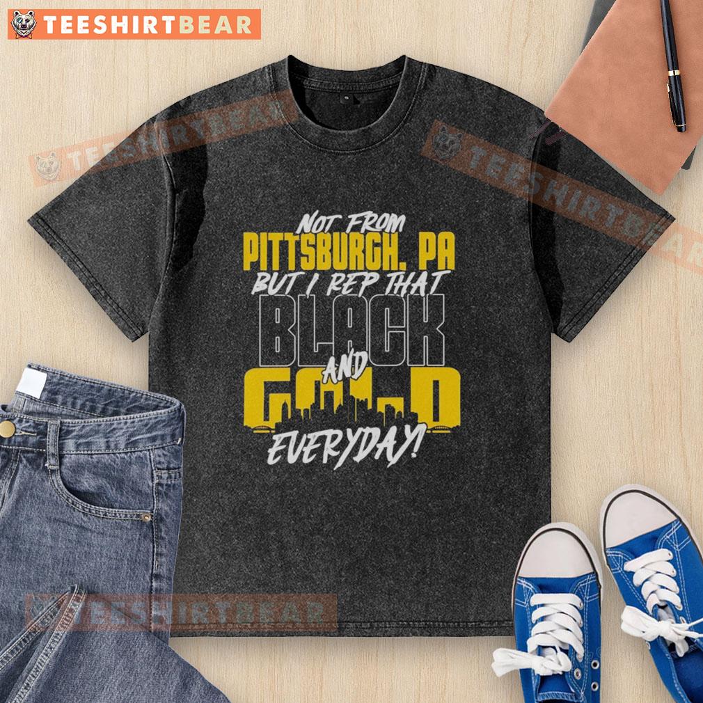 Alt Text: Premium Pittsburgh Steelers NFL washed t-shirt in black and gold, showcasing team pride and style for fans everywhere.