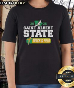 Alt Text: Premium Saint Albert State Track and Field 2026 ladies tee featuring a stylish design and comfortable fit for athletes.