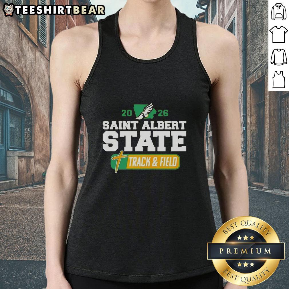 Premium Saint Albert State Track and Field 2026 tank top featuring vibrant colors and athletic design for performance wear.