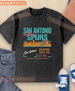 Premium San Antonio Spurs basketball washed t-shirt, showcasing team colors and logo, perfect for fans in San Antonio, Texas.