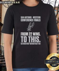 Premium San Antonio Spurs Western Conference Finals 2026 Ladies Tee showcasing team pride and a historic turnaround.