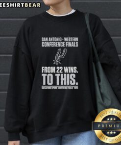 Premium San Antonio Spurs Western Conference Finals 2026 sweatshirt showcasing the team's greatest turnaround design.