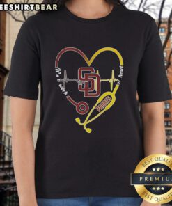 Premium San Diego Padres stethoscope heartbeat ladies tee, perfect for baseball fans and healthcare professionals.