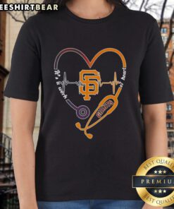 Premium San Francisco Giants stethoscope heartbeat design on a stylish ladies tee, perfect for fans and healthcare professionals.