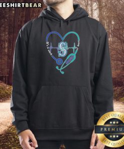 Premium Seattle Mariners stethoscope hoodie featuring heartbeat design, perfect for fans and healthcare professionals.