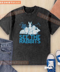 Premium See The Rabbits blue vintage washed t-shirt featuring a playful rabbit graphic and soft fabric for ultimate comfort.