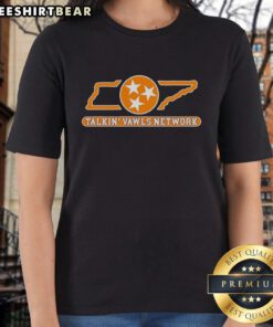 Premium Talkin' Vawls Network Tennessee Vols logo ladies tee in vibrant orange, perfect for female fans of Tennessee football.