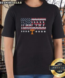 Alt Text: Premium Tennessee Volunteers tall-type flag ladies tee featuring vibrant team colors and stylish design for fans.