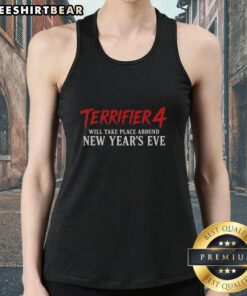 Alt Text: Premium Terrifier 4 tank top featuring New Year's Eve theme, perfect for fans of the horror movie franchise.