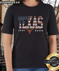 Premium Texas Longhorns Tall Type Flag Ladies Tee featuring vibrant colors and a stylish design for fans.
