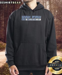 Premium Utah State Aggies Believe It Bull Logo Hoodie featuring a bold graphic design and comfortable fit.
