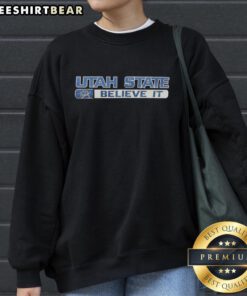 Alt Text: Premium Utah State Aggies Believe It Bull Logo Sweatshirt featuring a bold design and comfortable fit for fans.
