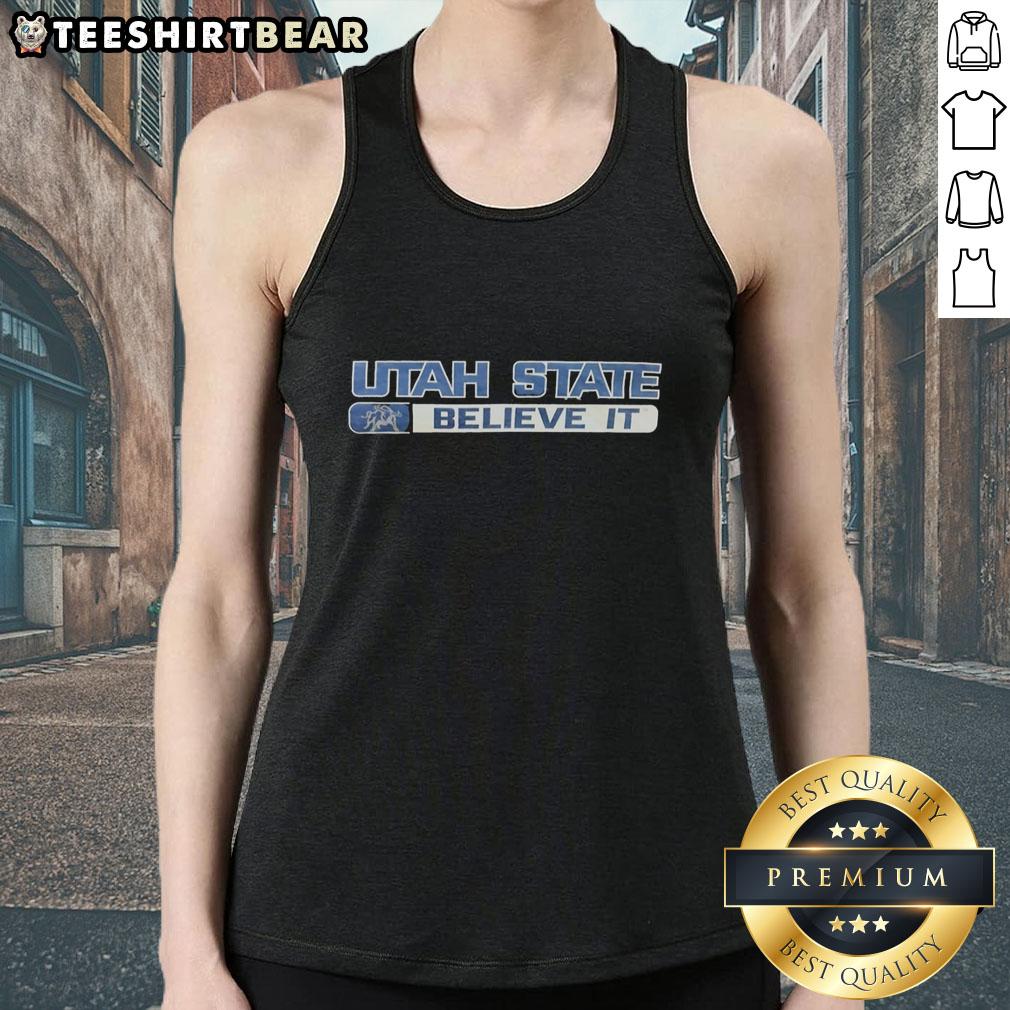 Premium Utah State Aggies Believe It Bull Logo Tank Top featuring vibrant logo and comfortable fit for fans.