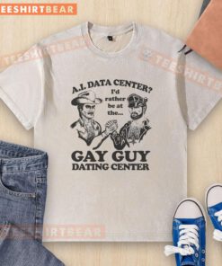 Funny washed t-shirt featuring 'I'd rather be at the Gay Guy Dating Center' with a vibrant design, perfect for casual wear.