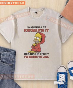 Homer Simpson wearing a funny 'I'm gonna let karma fix it' washed t-shirt, showcasing humorous pop culture style.