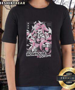 Pretty Ironmouse X Dokomi Anime Ladies Tee featuring vibrant graphics and stylish design, perfect for anime fans.